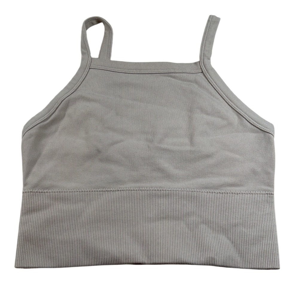 Pro-Fit Seamless Tan Ribbed Crop Tank Top Women Small High Neck Unpadded Sport
